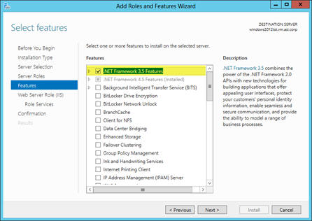 Windows 2012 Role Feature Selection
